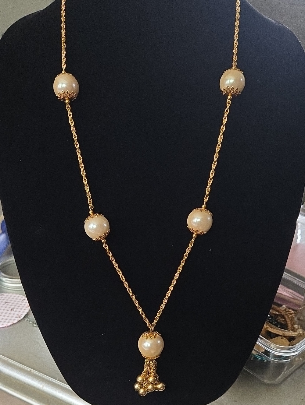 Gold Pearl Station Long Necklace - Women Jewelry